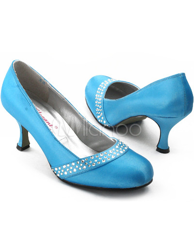 Blue Shoes Wedding on Blue 1 3 5   Heel Rhinestone Satin Wedding Shoes   Milanoo Com