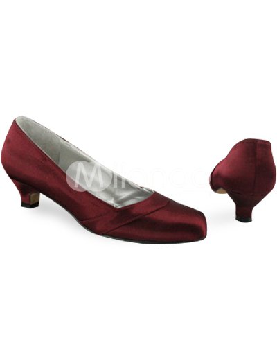 Wedding Shoes Heel on Burgundy 1 3 5 Heel Satin Wedding Pumps Milanoo Com