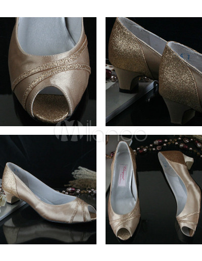 Champagne 1 3 5'' Heel Open Toes Satin Wedding Shoes