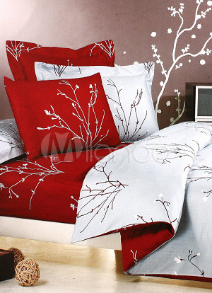 4-pc Red Jacquard Floral Satin Drill Cotton Satin Duvet Cover Bedding Set