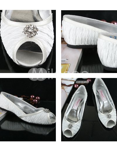Ivory Flat Peep Toe Pleated Satin Wedding Shoes Ivory Flat Peep Toe Pleated Satin Wedding Shoes