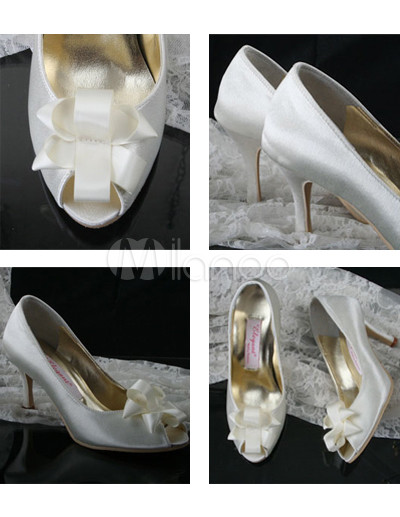 Ivory Open Toes Bow 2 4 5 39 39 Heel Wedding Shoes