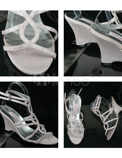 Pink 3 1 2 39 39 Heel Wedge Ankle Strap Satin Wedding Sandals