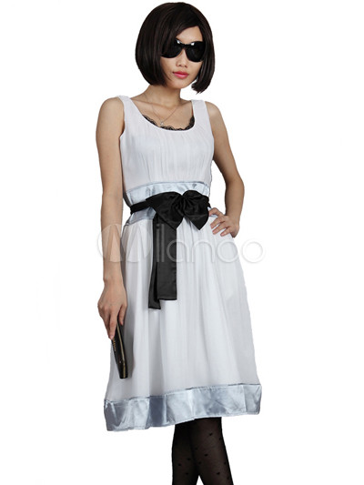 Romantic Clothing  Women on Vestido Blanco Sin Mangas Rom  Nticos Arco Mujeres Seda Sash