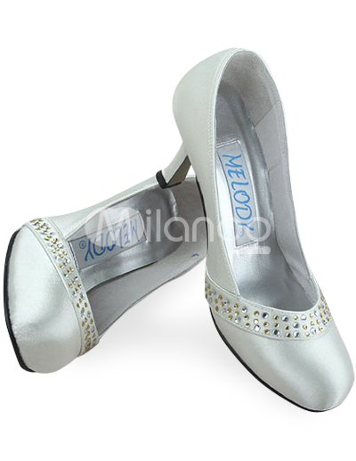 Jeweled Wedding Shoes on Ivoire 2 5 4  Talon Chaussures Strass De Mari  E En Satin   Milanoo