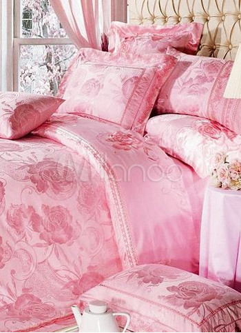 4-pc Violet Jacquard Floral Satin Drill Cotton Satin Duvet Cover Bedding Set
