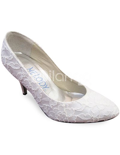 Bridal White Shoes on White 3 1 2   Heel Lace Wedding Shoes   Milanoo Com
