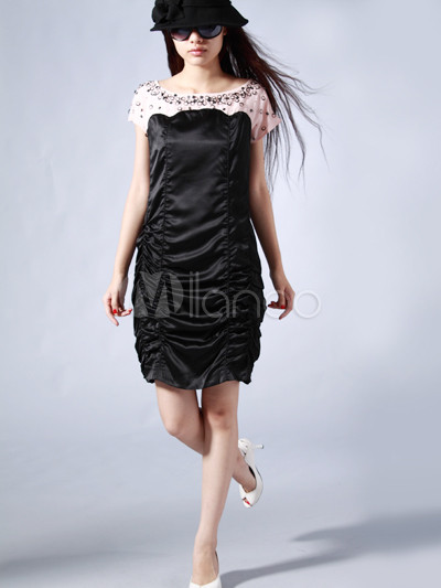 Asian Fashion American Sizes on Black Euramerican Round Collar Dress   Milanoo Com