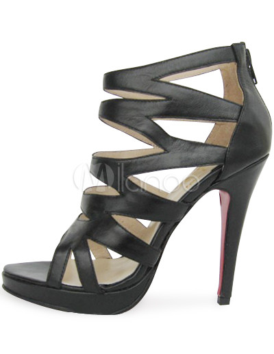 Black%204%207/10%20High%20Heel%204/5%20Platform%20Cross%20Straps%20Sheepskin%20Fashion%20Sandals