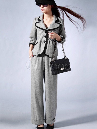 Asian Fashion American Sizes on Gray Euramerican Reversed Collar Women   S Suits   Milanoo Com