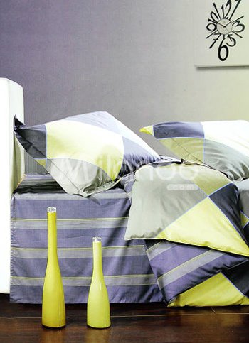 4-pc Modern Yellow Cotton Duvet Cover Bedding Set