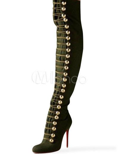 Fashion Riding Boots Sale on High Heel Platform Navy Green Sheepskin Suede Thigh High Fashion Boots