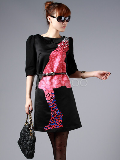 Womenclothing Sizes on Black Wool Cotton Women S Dress   Milanoo Com