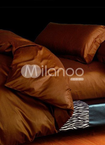 4-pc Beautiful Brown Silk Quilt Duvet Cover Bedding Set