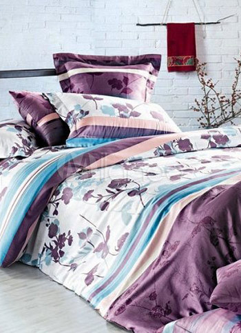 4-pc Beautiful Purple Cotton Floral Reactive Print Duvet Cover Bedding Set