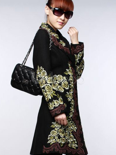 Asian Fashion American Sizes on Black Euramerican Woolen Cloth Women   S Coat   Milanoo Com