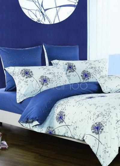 Cotton  Comforters on Comfortable Blue Floral Cotton Duvet Cover Bedding Set   Milanoo Com