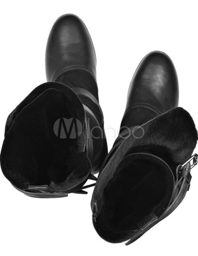 Women Fashion Shoes on Cool Black Cow Leather Women S Fashion Boots Milanoo Com