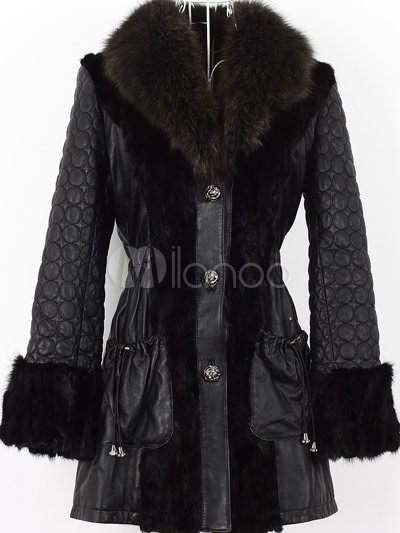 Fashion Singapore on Elegant Black Fox Fur Collar Mink Fur Sheepskin Ladies Long Fur Coat