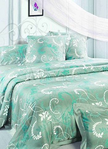 4-pc Elegant Light Green Floral Duvet Cover Bedding Set