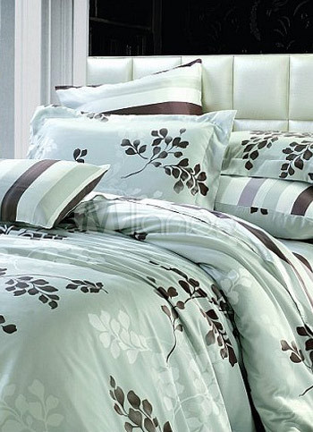 4-pc Elegant Light Green Floral Tencel Duvet Cover Bedding Set