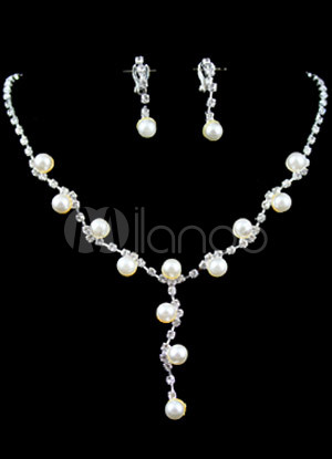Fabulous Wave Style Silver Rhinestone Pearls Prom Jewelry Set