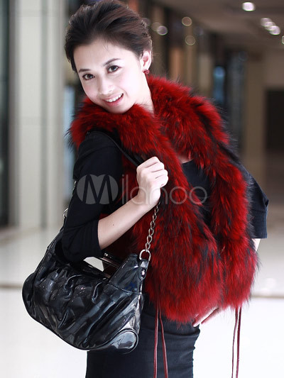 Gorgeous Red Racoon Hair Sheepskin Ladies Fur Vest