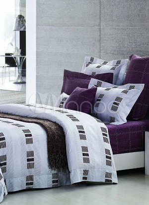 Bedspreads Satin on Gray And Purple Satin Drill Duvet Cover Bedding Set   Milanoo Com