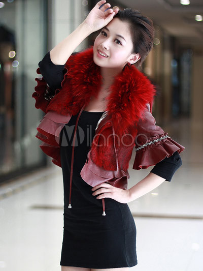Ladies Short on Mink Fur Collar Sheepskin Ruffled Ladies Short Fur Coat   Milanoo Com