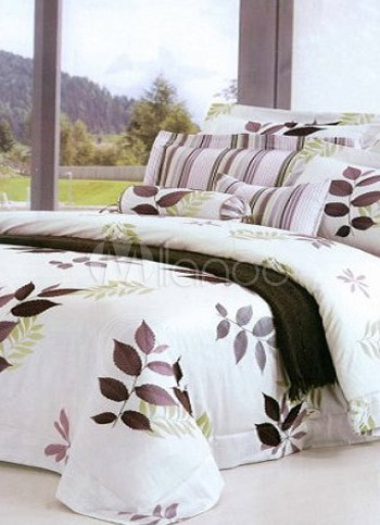 4-pc Romantic White Floral Satin Drill Duvet Cover Bedding Set