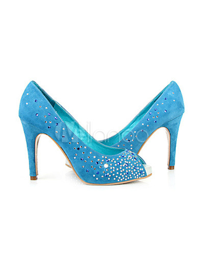  Blue Shoes on Attractive Blue 4   High Heel Peep Toe Rhinestone Suede Fashion Shoes
