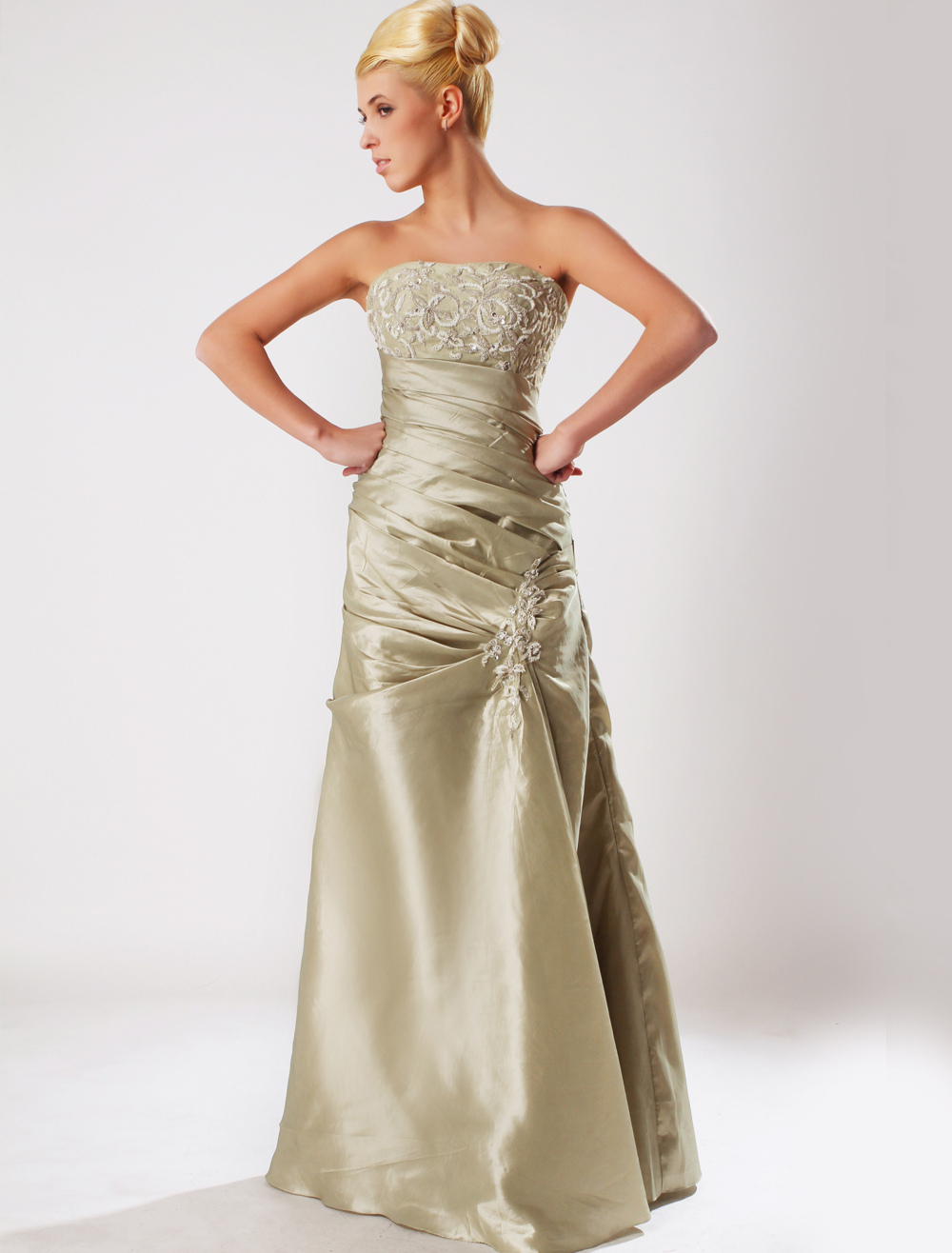 Charming Champagne Strapless Taffeta Evening Dress
