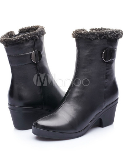 Boots Fashion Trend United Kingdom on Black 1 3 5   Heel Buckle Cowhide Fashion Short Boots   Milanoo Com