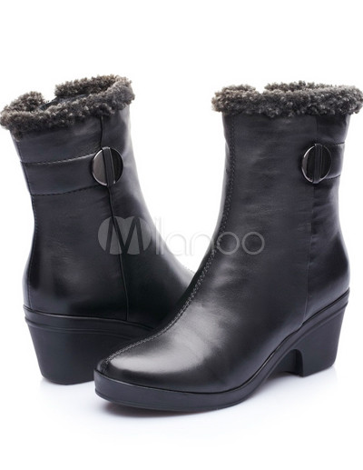 Boots Fashion Trend United Kingdom on Black 1 3 5 Heel Buckle Cowhide Fashion Short Boots Milanoo Com