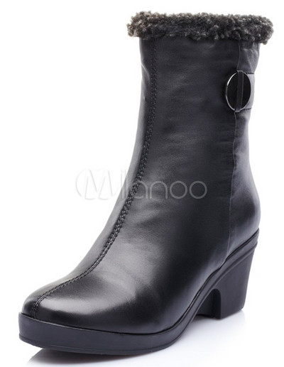 Boots Fashion Trend United Kingdom on Black 1 3 5   Heel Buckle Cowhide Fashion Short Boots   Milanoo Com