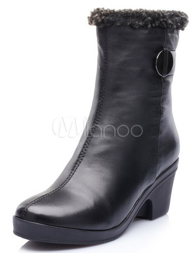Boots Fashion Trend United Kingdom on Black 1 3 5 Heel Buckle Cowhide Fashion Short Boots Milanoo Com