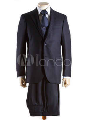 Cosy Navy Blue Single Breasted DoubleButton Wool Groom Wedding Tuxedo