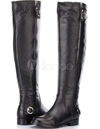 Fashion Boots Sale on Zip Buckle Decoration Cowhide Fashion Knee High Boots   Milanoo Com