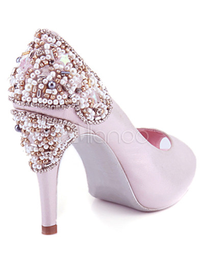 Pink High Heel Shoes on Pink 4   High Heel Platform Peep Toe Pearl Sheepskin Fashion Shoes