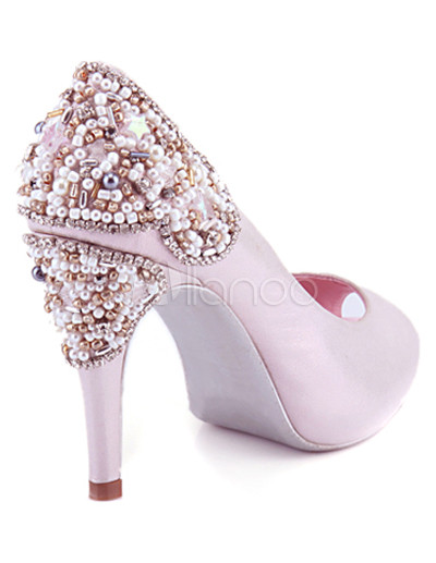 Pink High Heel Shoes on Pink 4 High Heel Platform Peep Toe Pearl Sheepskin Fashion Shoes