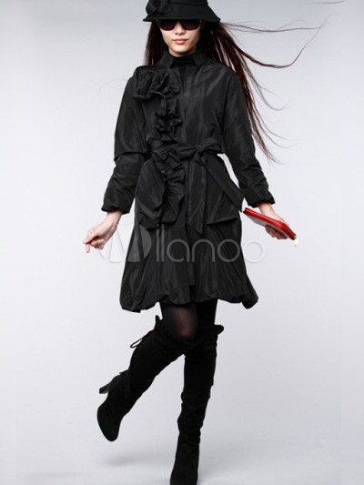 Black Fashion on Fashion Black Long Sleeves Silk Organza Women S Overcoat Milanoo