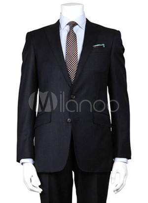 Glamorous Navy Blue Single Breasted Double-Button Wool Groom Wedding Tuxedo