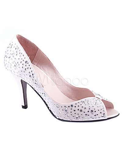 Fashion Womens Rhinestone Flower Satin High Heel Sandals on 10   High Heel Peep Toe Rhinestone Satin Fashion Shoes   Milanoo Com
