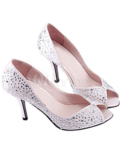 Fashion Womens Rhinestone Flower Satin High Heel Sandals on 10   High Heel Peep Toe Rhinestone Satin Fashion Shoes   Milanoo Com