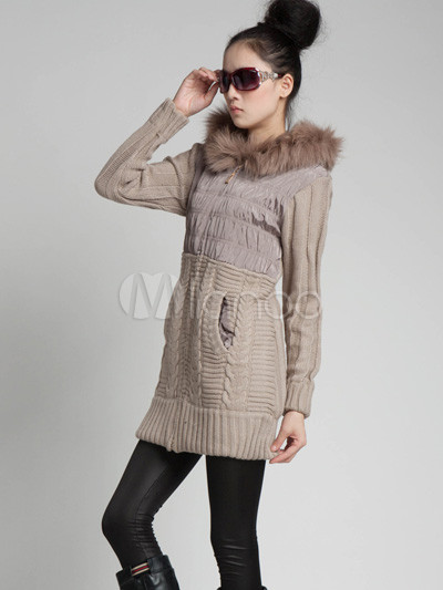  Shoes  Women on Gray And Coffee Wool Fox Fur Women   S Coat   Milanoo Com