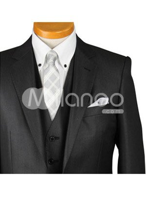 Handsome Gray Stripe Single Breasted Button Lapel Wool Groom Wedding Tuxedo