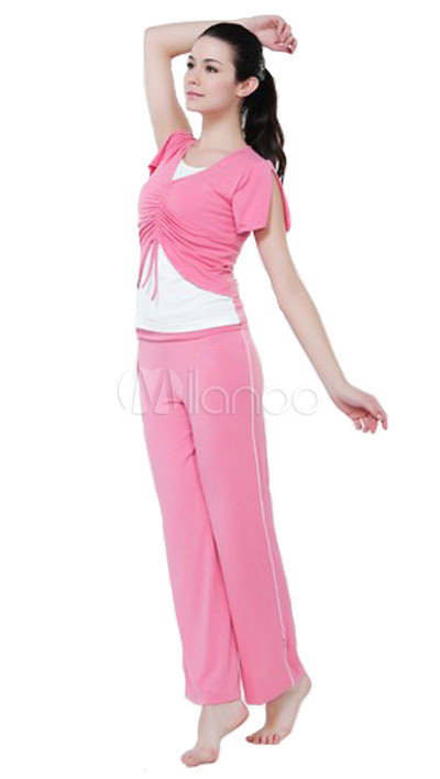 Yoga Fashions  on Pink And White Cotts Lycra Cotton Yoga Wear   Milanoo Com