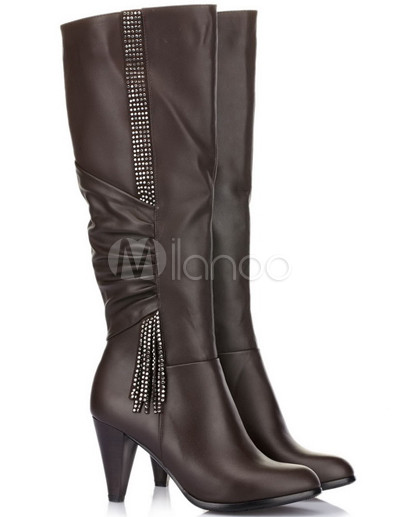 Women Fashion Boots Wide Width on 10   High Heel Pleated Pu Fashion Knee High Boots   Milanoo Com