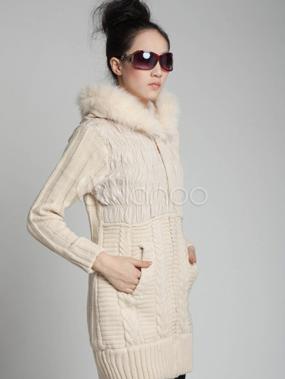  Shoes  Women on Warm Ivory Wool Fox Fur Women   S Coat   Milanoo Com
