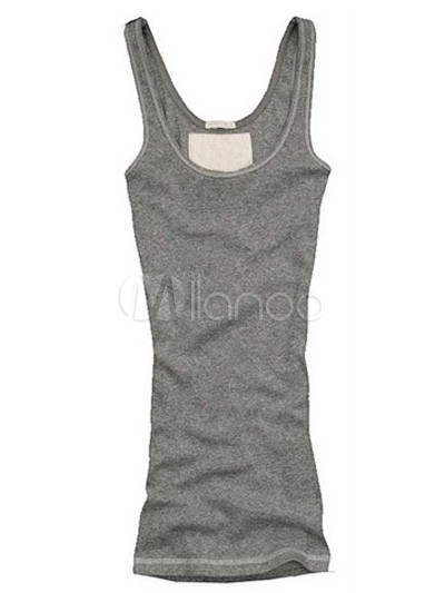 Concise Dark Gray 100% Cotton Women\'s Sleeveless T-shirt